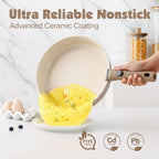 SENSARTE 24 Piece Ceramic Detachable Handle Pots and Pans Set Almond Beige | Ceramic Cookware Set, Induction Cookware Set with Removable Handle, Healthy Non Stick for RV, Dishwasher ＆ Oven Safe
