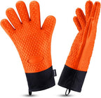 Comsmart BBQ Gloves, Heat Resistant Silicone Grilling Gloves, Long Waterproof BBQ Kitchen Oven Mitts with Inner Cotton Layer for Barbecue, Cooking, Baking, Smoker(Orange)