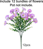 Artificial Flowers for Outdoors Fake Plants Outside Decoration, 12 Bundles Silk Purple Morning Glory UV Resistant Look Real Faux Flowers for Planter Front Door Porch Patio Yard Gardens Home