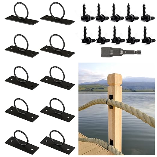 10Pack 2inch Rope Support Holder Drop Ring Brackets Stainless Steel Decorative for Hemp Rope Fencing Stair Deck Railing Ceiling Hook