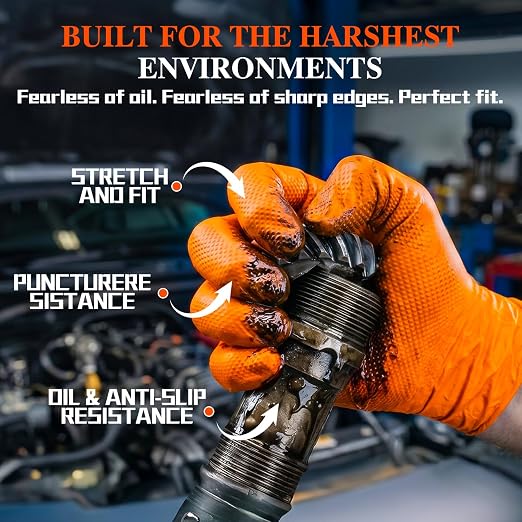 ANBOSON 10 Mil Heavy Duty Industrial Nitrile Gloves, Orange XLarge 500 Count