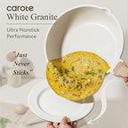 CAROTE Non Stick Frying Pan, 10 Inch White Granite Skillet with Glass Lid | Non Toxic Kitchen Healthy Cookware, Compatible with All Stovetop, Easy to Clean, PFOA Free