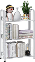 Bookshelf Storage Shelf Bookcase Freestanding Storage Stand Book Organizer for Living Room, Bedroom, Kitchen, Rust Resistance,Easy Assembly Multi-Functional Organizer(3 Tiers,White)