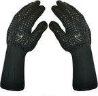 Mitts Oven Gloves with Fingers BBQ Heat Resistant Gloves Oven Gloves 1472℉ 14Inch Cut Resistant Cooking Grill Gloves Silicone Non-Slip Cooking Gloves for Grilling/Baking for Gift (Large, Black)