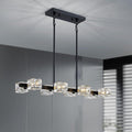 XINGQI Modern Chandeliers for Dining Room Over Table, 8-Light Rectangular Kitchen Island Light Fixture, Linear Farmhouse Metal Glass Black Vintage Hanging Lamp for Living Room Bar