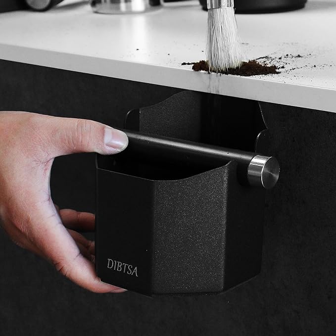 DIBTSA Espresso Knock Box, with Removable Knock Bar and Non-Slip Rubber Base, Espresso Accessory, Stainless Steel, Black, Large