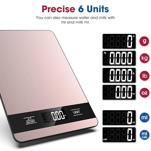 Mik-Nana Food Scale, 11lb Digital Kitchen Scale with LCD Display 6 Units Tare Function, Stainless Steel Weight Grams and Ounces for Baking, Cooking and Meal Prep (Batteries Included)