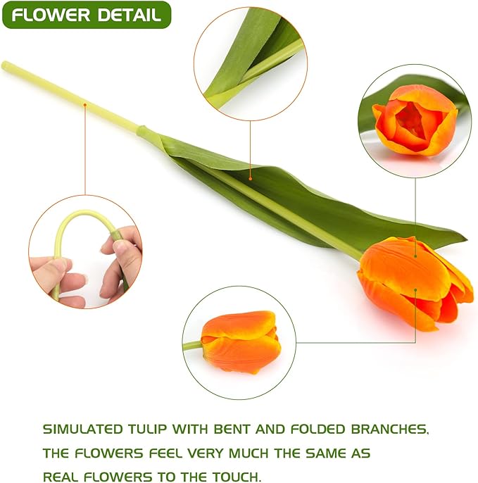 27pcs Colorful Artificial Flowers Tulips, Tulips with 1pc Plastic Vase, Fake Flowers Real Touch Flower 13.9", Christmas, Mother's Day, Easter, Valentine's Day, Family Kitchen, Wedding Decorations