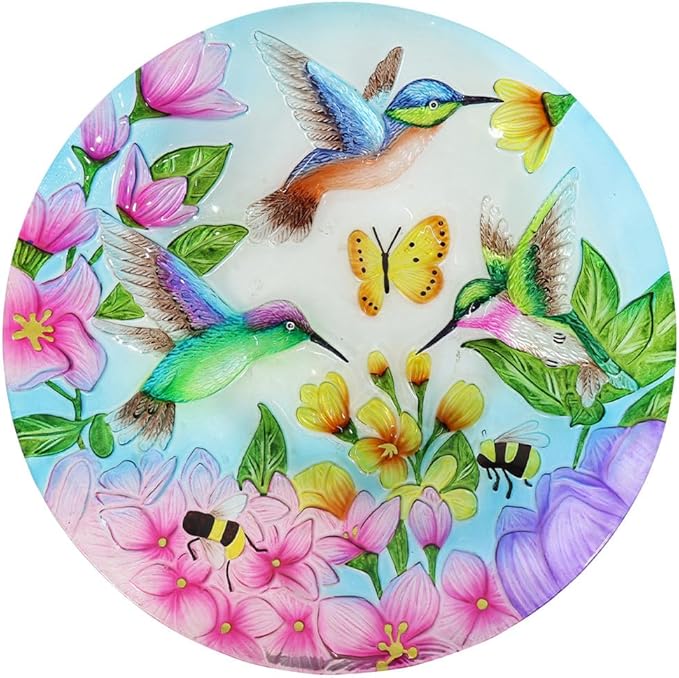 Briarwood Lane Springtime Hummingbirds Glass Birdbath