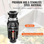 VEVOR JW-301 Garbage 1/2HP 3450RPM DC Motor, Continuous Feed Sink Disposer, EZ Connect Food Waste Grinding System with Power Cord and Splash Guard, for Kitchen, Black