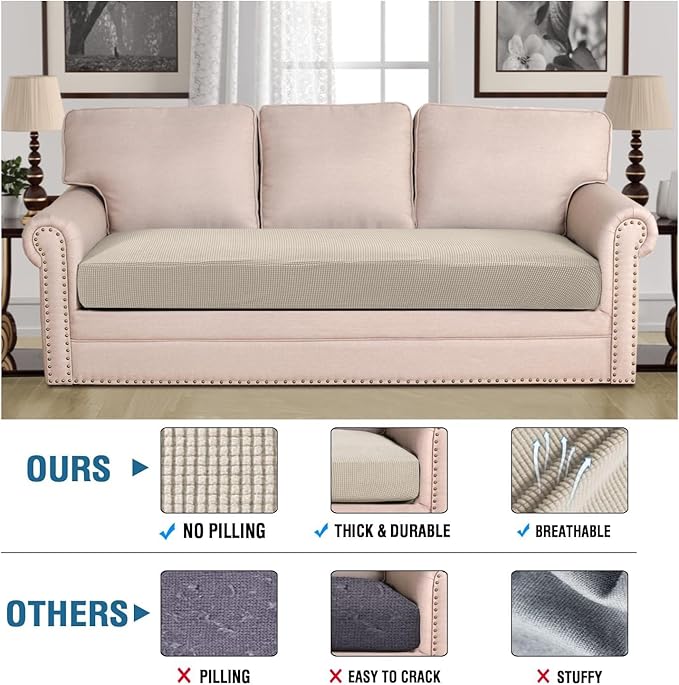 H.VERSAILTEX Super Stretch Individual Seat Cushion Covers Sofa Covers Couch Cushion Covers Slipcover Sets Thick Jacquard Textured Twill Fabric (1 Piece Sofa Cushion Cover, Island Fossi)