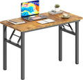 DlandHome 31.5 Inch Small Folding Computer Desk for Home Office, Retro | Foldable Writing Table for Small Spaces Bedroom, No Assembly Required, Wood Top Metal Frame, Collapsible Compact Easy Storage