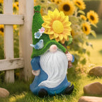 Solar Gnome with Glowing Sunflower Light,Weatherproof Resin Garden Figurine Decor Auto On/Off - Fairytale Statue Gift for Patio,Yard & Gifts
