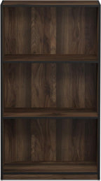 FURINNO Basic 3-Tier Bookcase Storage Shelves, Columbia Walnut