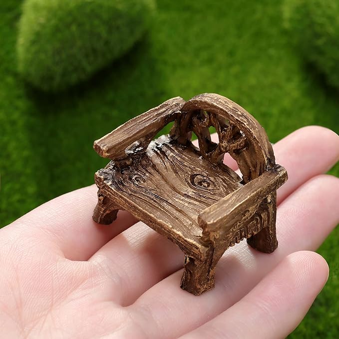 Skylety 12 Pieces Garden Furniture Ornaments Miniature Table and Chairs Set Village Micro Resin Bench Chair for Dollhouse Accessories Home Micro Landscape (Cute Style)