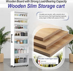 7-Tier Slim Storage Cart, Wooden Rolling Pantry Cabinet with Wheels, Narrow Shelf Organizer for Kitchen, Bakers Rack, Dining Room, Closet, Small Spaces Gray 73.2''H*9.8''W*19.6''D
