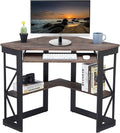 VECELO Corner Computer Desk Writing Smooth Keyboard Tray & Storage Shelves,Compact Home Office Triangle Table, Rustic Natural Brown