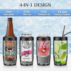 MAXSO Slim Can Cooler, 4-in-1 Double Walled Stainless Steel Insulated Beer Can Holder, Works With All 12 Oz Cans,Bottles & As A Pint Cups - Black Leopard