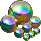 Nerien Gazing Ball, Stainless Steel Garden Mirror Globe, Polished Ornament Sphere, Hollow Floating Reflective Hemisphere, for Home Outdoor Pond Housewarming Swimming Pool Decoration, Rainbow, 8Pcs