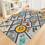 Kids Rug Play Mat Great for Playing with Cars and Toys,Educational Kid Road and Traffic City Life Carpet,Children Baby Fun Throw Rug for Bedroom Play Room,35X59Inch/90X150CM