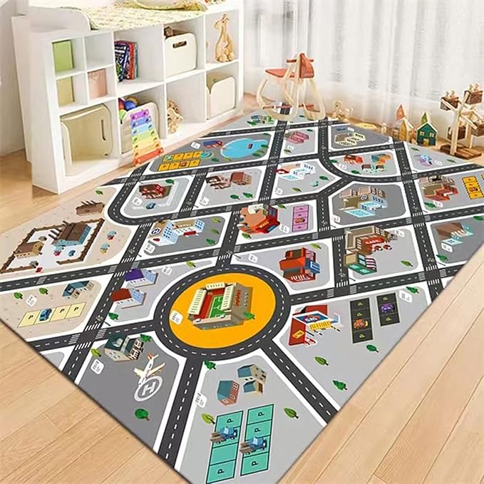 Kids Rug Play Mat Great for Playing with Cars and Toys,Educational Kid Road and Traffic City Life Carpet,Children Baby Fun Throw Rug for Bedroom Play Room,63X91Inch/160X230CM
