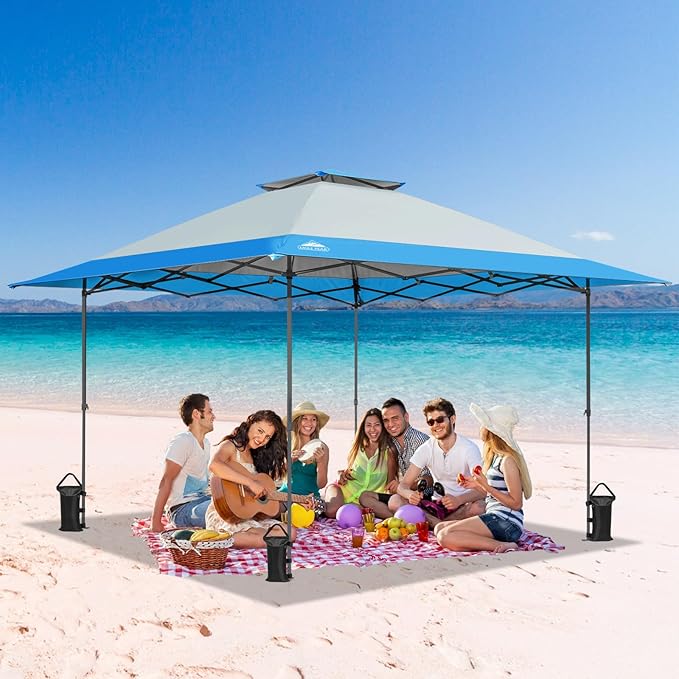 EAGLE PEAK 13x13 Straight Leg Pop Up Canopy Tent Instant Outdoor Canopy Easy Single Person Set up Folding Shelter w/Auto Extending Eaves 169 Square Feet of Shade (Light Blue)
