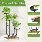 iDavosic.ly 4 Tier Plant Stand Indoor, Corner Tiered Multiple Flower Holder Shelf with Metal Trays, Orchid Display Wooden Rack for Patio Porch Living Room Balcony Outdoor, Modern Black & Rustic Brown