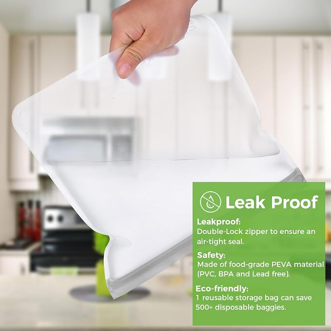 SPLF 12 Pack Dishwasher Safe Reusable Food Storage Bags, Gray | Extra Thick Freezer Bags Leakproof Silicone and Plastic Free Food Lunch Bag-5 Sandwich 5 Snack 2 Gallon