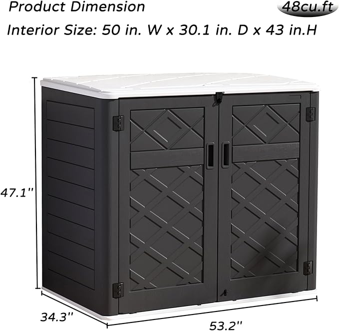 Resin Outdoor Storage Shed, 38 cu.ft Outdoor Storage Box Waterproof for Garden Tools, Patio Furniture, Trash Cans, Garage Storage, Lockable (Black)