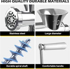 2-in-1 Manual Meat Grinder-Manual Meat Grinder with Sausage Stuffer-Suitable for Filling Meat Sausages and Grinding Foods-Suitable for Home Restaurants Meat Grinder-LZ1 (Silver)