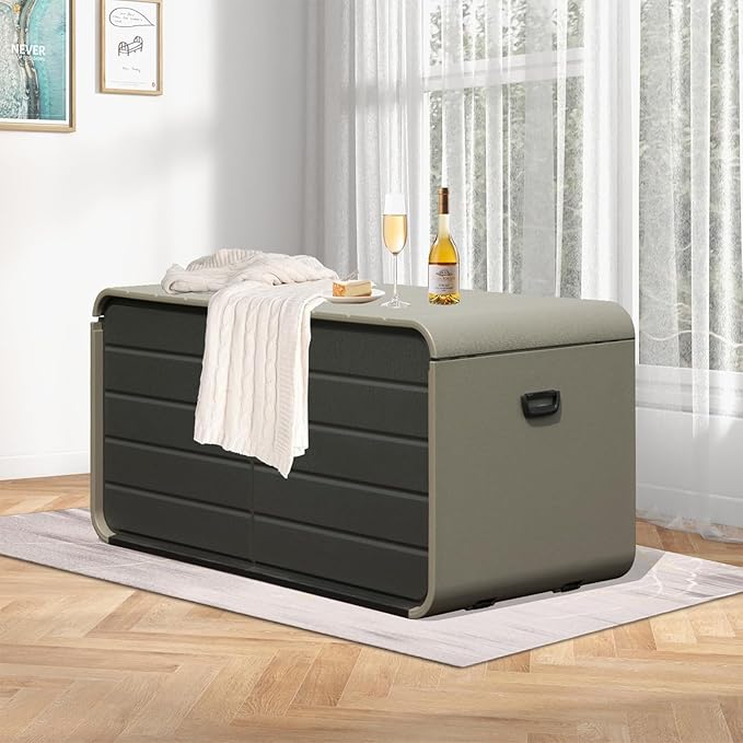 CHUNLY 200 Gallon Resin Deck Box, Large Patio Storage Box with Lock, Wheels & Waterproof Lid for Outdoor Cushions, Garden and Pool Supplies (Gray)