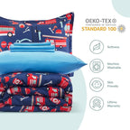 SLEEP ZONE Kids Bedding Comforter Set Full/Queen Size - 7 Pieces Super Cute & Soft Bedding Sets & Collections with Comforter, Sheet, Pillowcase & Sham - Fade Resistant Easy Care (Fire Truck)