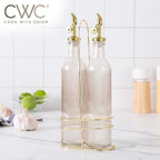 COOK WITH COLOR Glass Olive Oil Bottle Dispenser - 2 Pack- 17oz Oil and Vinegar Cruet - Olive Oil Carafe Decanter for Kitchen