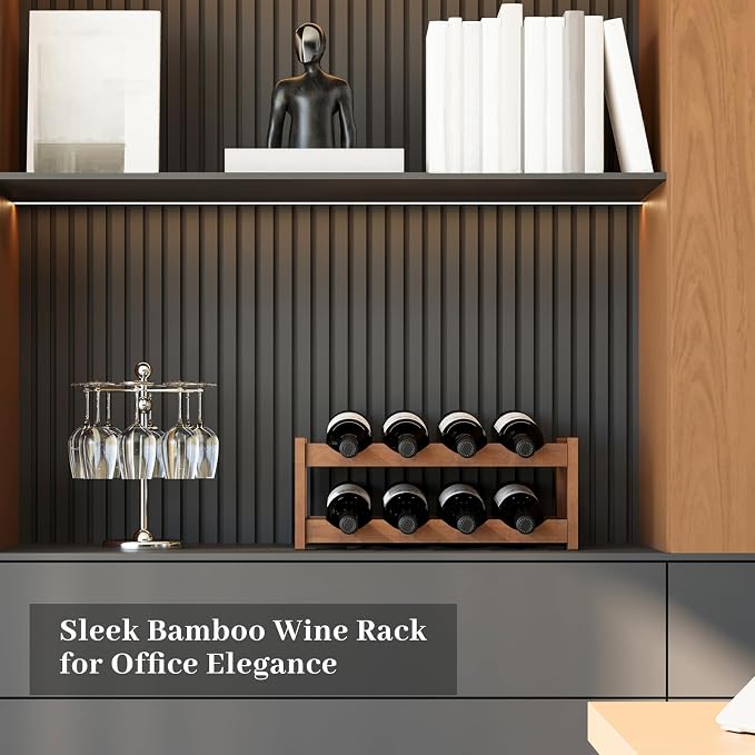 Wine Rack，Bamboo Wine Storage Cabinet Shelf，Countertop Wine Shelf- Freestanding Wine Holder for Kitchen & Pantry (Brown, 2-Tier)