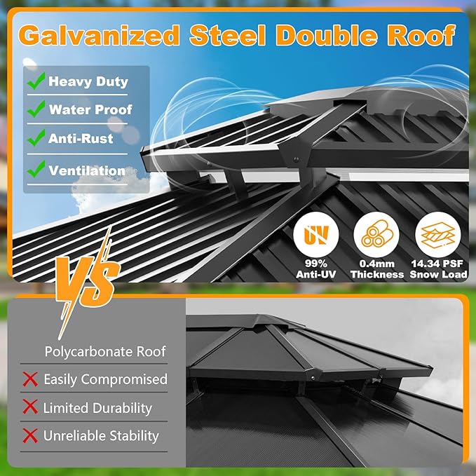 HOTEEL 10x12 Hardtop Gazebo Hot Tub Gazebo with Flame-Retardant Curtain Netting, Heavy Duty Pavilion with Galvanized Steel Double Roof, Aluminum Frame Outdoor Canopy for Patio, Party (2025 Upgraded)