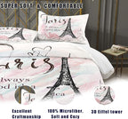 Bodhi Pink Comforter Set Twin,Paris Comforter Set for Girls,Cartoon Sketch Eiffel Tower Pink Bedding Set,Girls Pink Paris Bedding Set with Matching Pillowcase,Eiffel Tower Bedding Set