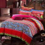 ABREEZE Bohemian Duvet Cover Set Colorful Red Boho Retro Bedding Set Damask Paisley Cotton Duvet Cover Tribal Reversible Bedding Exotic Style Comforter Cover 3-Piece Full