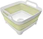 Collapsible Wash Basin 9L, Foldable Dish Tub with Drain Plug, Portable Collapsible Dish Basin, Camping Sink for Washing Dishes, Laundry & Kitchen Use (Green)