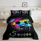 Kids Soccer Ball Game Comforter Set Full Size Football Bedding Set for Boys Girls Teens Bedroom Decor Rugby Sports Comforter American Football Player Duvet Set with 2 Pillow Case