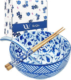 28Oz Ceramic Ramen Noodle Pho Bowl Set with Chopstick&Spoon&Gift box | Lead & Cd Free, Food Safe, Microwave/Oven/Dishwasher Safe, Matching pattern set, foam packed, ideal all-occasion gift