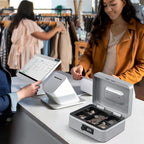 KYODOLED Cash Box with Combination Lock,Safe Metal Box for Money,Storage Lock Box with Money Tray,7.87"x 6.30"x 3.54" Lightgrey Medium