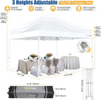 HOTEEL 10x15 Pop up Canopy Tent for Parties, Heavy Duty Easy Setup Tent Without Sidewalls, Outdoor Commercial Instant Gazebo for Wedding Event, with Roller Bag & Sand Bags, White(Hexagonal Frame)