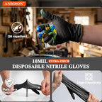 ANBOSON 10 Mil Heavy Duty Mechanic Nitrile Gloves, XLarge Black 200 Count | Diamond Grip,Latex Free,Chemical Resistant Disposable Thick Rubber Gloves for Auto Repair, Industrial, Food, Work ,BBQ,Men