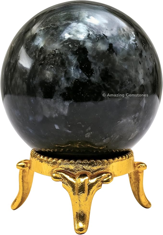 Amazing Gemstone Larvikite Crystal Ball with Stand - 2" Inches Crystal Sphere Meditation Balls for Witchcraft and Decorative Balls