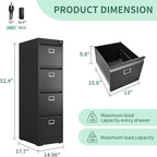 4 Drawer File Cabinet, Metal Vertical File Cabinets with Lock for Home Office, Heavy Duty Office Steel Filing Cabinet for Hanging Files for A4/ Legal/Letter,Assembly Required (Black)