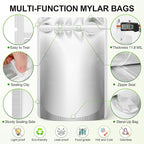 5-Gallon Mylar Bags with 2500cc Oxygen Absorbers for Food Storage, 10-Pack | 11.8 Mil Heavy Duty, 17x27 inch, Fits 5-Gal Buckets, 100% Light, Odor & Moisture Barrier, Resealable, Stand-up Zipper