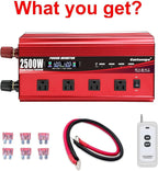2500W Power Inverter 12V to 110V/120V DC to AC with LCD Display, Remote Controller 4 x AC Outlets and 4 x 3.1A USB Car Adapter for Car Truck Boat RV Solar System