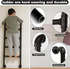 Black 4-Step Wall Mounted Steel Ladder, 4FT Egress Window Well Loft Ladder for Bedroom, Bunk Bed, Camper, Dorm – Wall/Floor-Mounted Indoor Climb Step for Small Space, Blanket Rack, Basement, Gym
