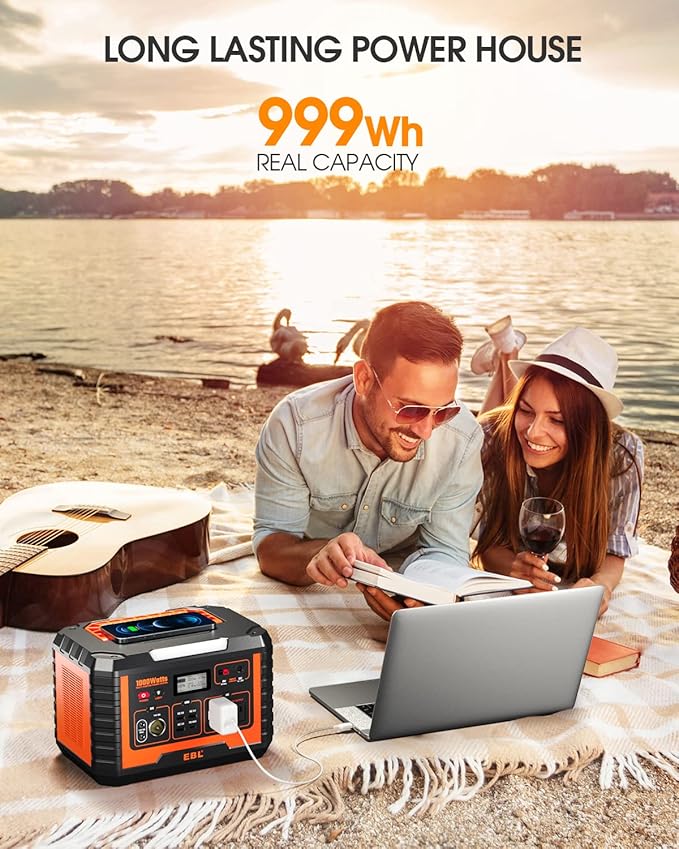 EBL 1000W Solar Generator with 200W Portable Solar Panel, Power Station 1000W, Backup Battery Pack - Solar Kit for RV/Van Camping, Outdoor Home Emergency
