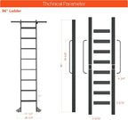 DIYHD 96" Rolling Library Ladder with Handrail, 4FT Sliding Rail, Black | 8-Step lightweight ladder with space-saving upright storage, Telescopic top hooks, Locking bottom rollers, 300lbs capacity